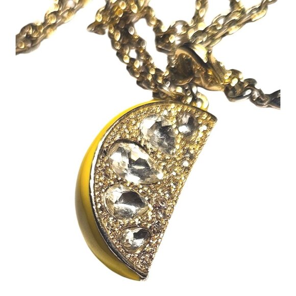 Pendant Necklace Ann Taylor Signed Yellow Lemon Wedge Long Gold Women Jewelry - Picture 2 of 8